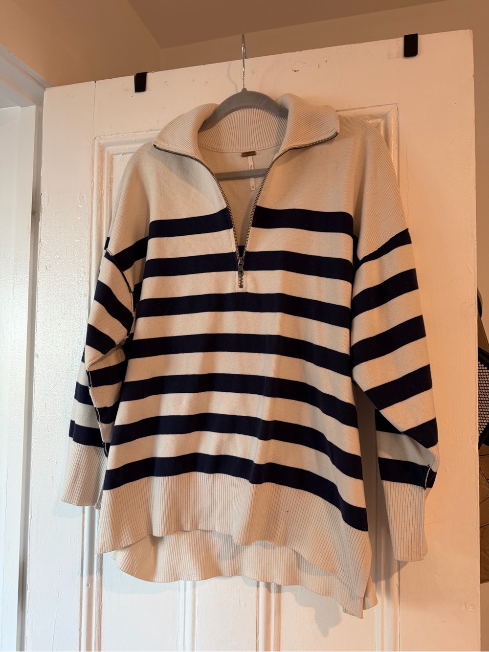 Free People Striped Half-Zip Sweater - Cream & Navy